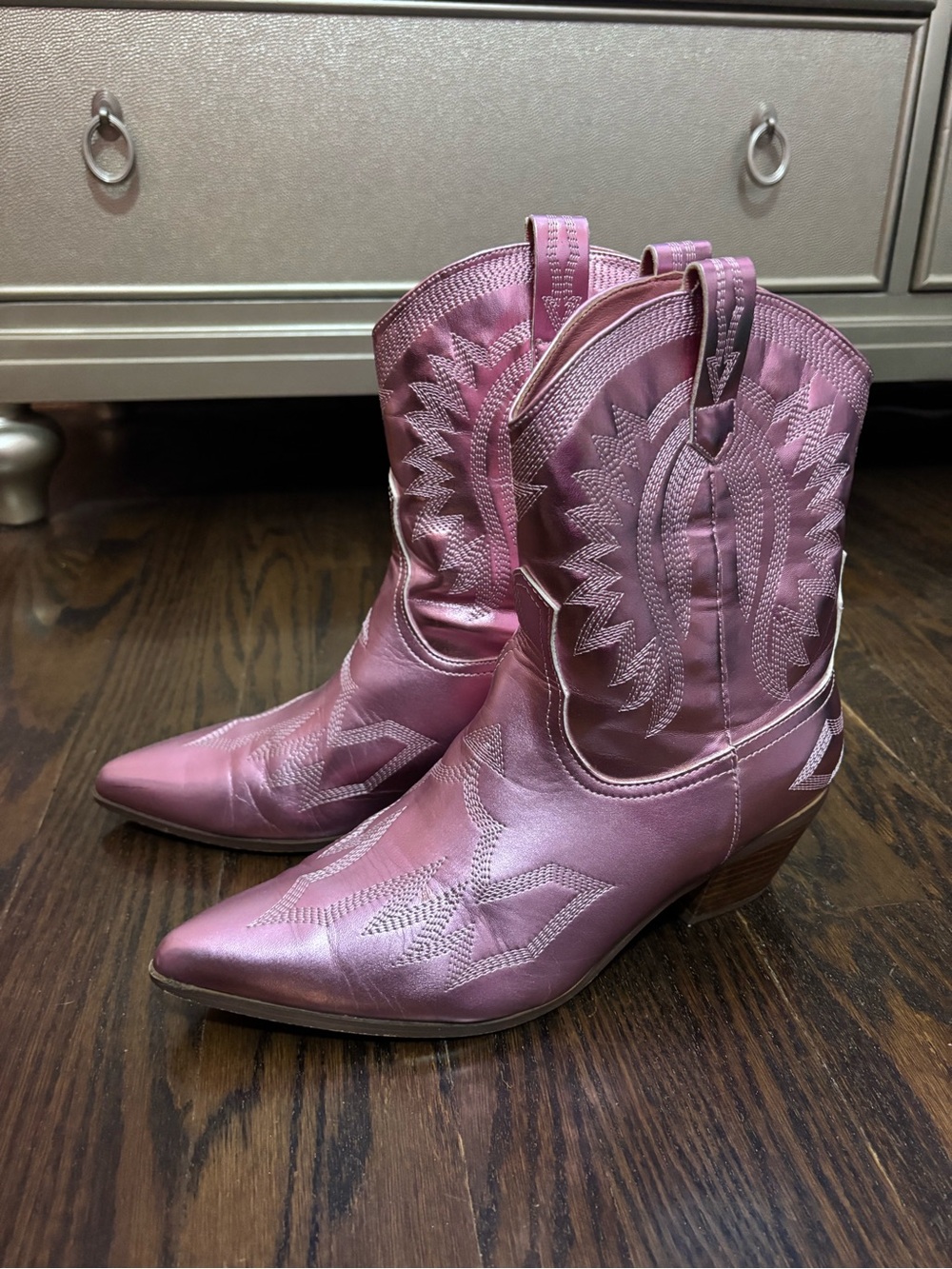 Women's Pink Western Cowboy Boots Low Top with Mini Heel